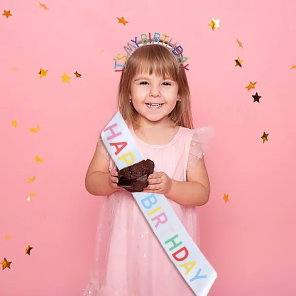 Birthday Party Colorful Decorations 2-Piece Set for Girls and Women Headband and Sash Available in Different Style