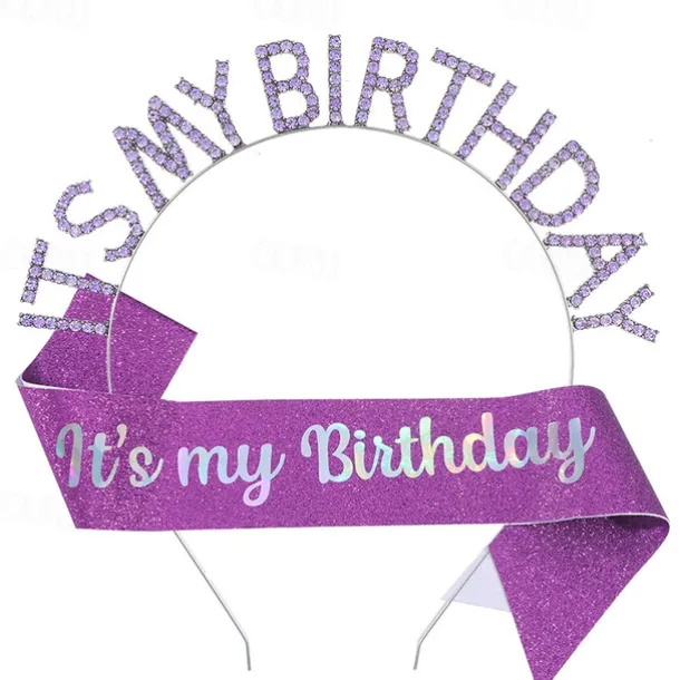 Birthday Party Colorful Decorations 2-Piece Set for Girls and Women Headband and Sash Available in Different Style