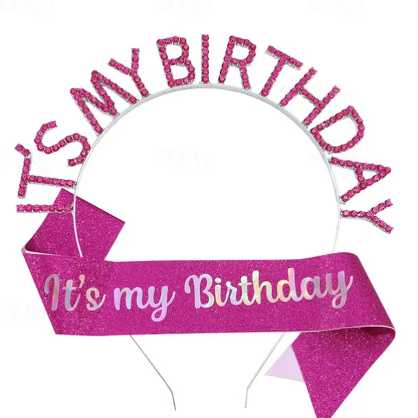Birthday Party Colorful Decorations 2-Piece Set for Girls and Women Headband and Sash Available in Different Style