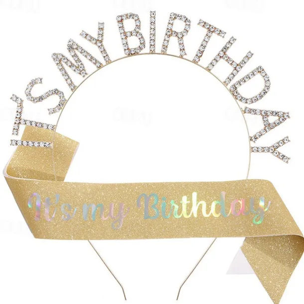 Birthday Party Colorful Decorations 2-Piece Set for Girls and Women Headband and Sash Available in Different Style