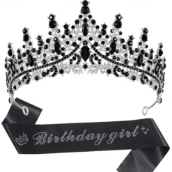 Birthday Party Elegant Birthday Girl 2-Piece Set Rhinestone-Embedded Crown and Sash for Ball and Party