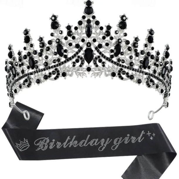 Birthday Party Elegant Birthday Girl 2-Piece Set Rhinestone-Embedded Crown and Sash for Ball and Party