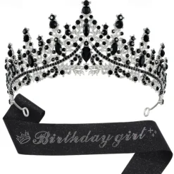 Birthday Party Elegant Birthday Girl 2-Piece Set Rhinestone-Embedded Crown and Sash for Ball and Party