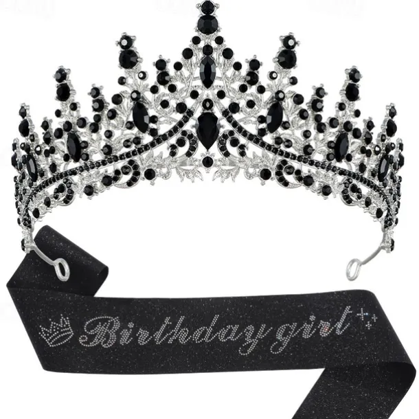 Birthday Party Elegant Birthday Girl 2-Piece Set Rhinestone-Embedded Crown and Sash for Ball and Party