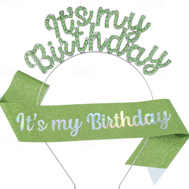 Birthday Party Fashionable Birthday Decorations 2-Piece Set for Girls and Women Headband and Sash with 'It's My Birthday' Available in Multiple Color Combo