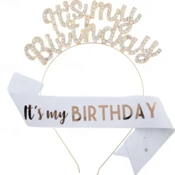 Birthday Party Fashionable Birthday Decorations 2-Piece Set for Girls and Women Headband and Sash with 'It's My Birthday' Available in Multiple Color Combo