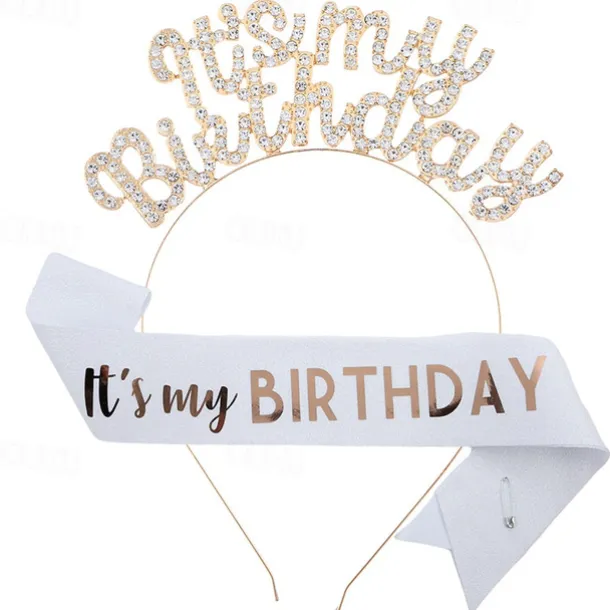 Birthday Party Fashionable Birthday Decorations 2-Piece Set for Girls and Women Headband and Sash with 'It's My Birthday' Available in Multiple Color Combo