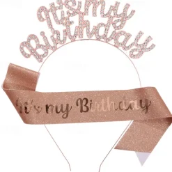 Birthday Party Fashionable Birthday Decorations 2-Piece Set for Girls and Women Headband and Sash with 'It's My Birthday' Available in Multiple Color Combo