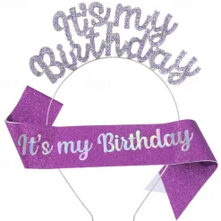 Birthday Party Fashionable Birthday Decorations 2-Piece Set for Girls and Women Headband and Sash with 'It's My Birthday' Available in Multiple Color Combo