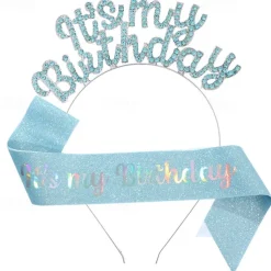 Birthday Party Fashionable Birthday Decorations 2-Piece Set for Girls and Women Headband and Sash with 'It's My Birthday' Available in Multiple Color Combo