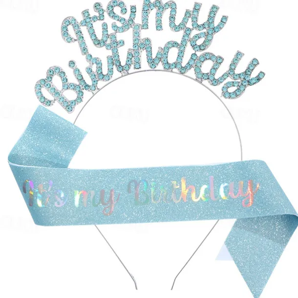 Birthday Party Fashionable Birthday Decorations 2-Piece Set for Girls and Women Headband and Sash with 'It's My Birthday' Available in Multiple Color Combo