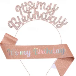 Birthday Party Fashionable Birthday Decorations 2-Piece Set for Girls and Women Headband and Sash with 'It's My Birthday' Available in Multiple Color Combo