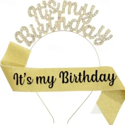 Birthday Party Fashionable Birthday Decorations 2-Piece Set for Girls and Women Headband and Sash with 'It's My Birthday' Available in Multiple Color Combo