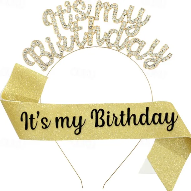 Birthday Party Fashionable Birthday Decorations 2-Piece Set for Girls and Women Headband and Sash with 'It's My Birthday' Available in Multiple Color Combo
