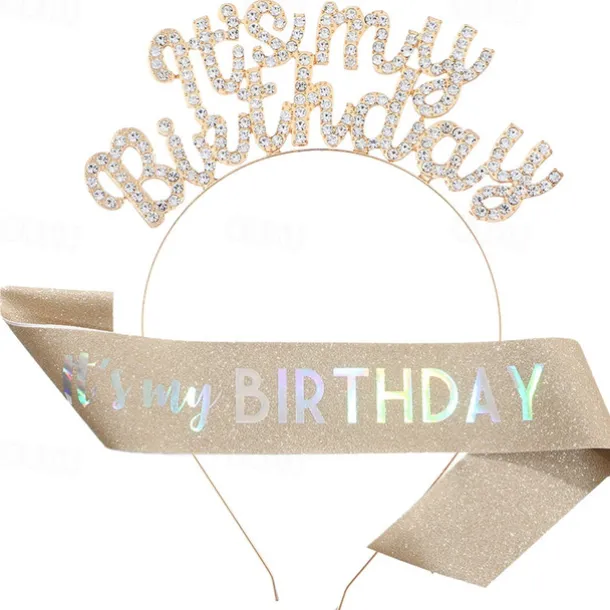 Birthday Party Fashionable Birthday Decorations 2-Piece Set for Girls and Women Headband and Sash with 'It's My Birthday' Available in Multiple Color Combo