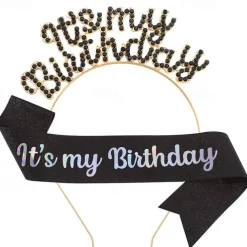 Birthday Party Fashionable Birthday Decorations 2-Piece Set for Girls and Women Headband and Sash with 'It's My Birthday' Available in Multiple Color Combo