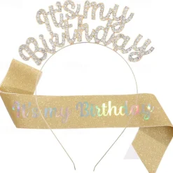Birthday Party Fashionable Birthday Decorations 2-Piece Set for Girls and Women Headband and Sash with 'It's My Birthday' Available in Multiple Color Combo