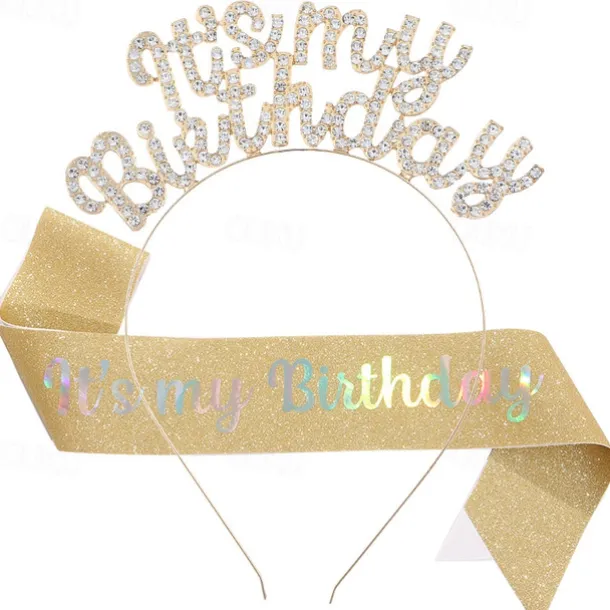 Birthday Party Fashionable Birthday Decorations 2-Piece Set for Girls and Women Headband and Sash with 'It's My Birthday' Available in Multiple Color Combo