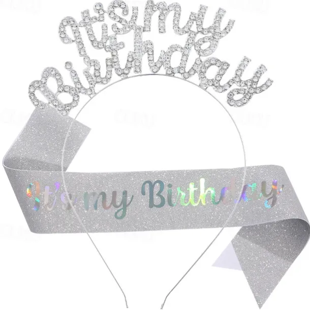 Birthday Party Fashionable Birthday Decorations 2-Piece Set for Girls and Women Headband and Sash with 'It's My Birthday' Available in Multiple Color Combo