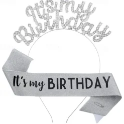 Birthday Party Fashionable Birthday Decorations 2-Piece Set for Girls and Women Headband and Sash with 'It's My Birthday' Available in Multiple Color Combo