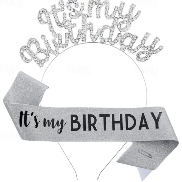 Birthday Party Fashionable Birthday Decorations 2-Piece Set for Girls and Women Headband and Sash with 'It's My Birthday' Available in Multiple Color Combo