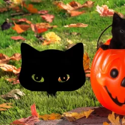 Black Acrylic Peeping Cat Garden Wooden Stake Decoration Cat Head Silhouette Waterproof Outdoor Card Insertion Suitable for Halloween Courtyard Decoration Fence Decoration Available All Seasons 1PC