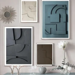 Black And White Abstract Texture 3d Geometry Art Painting On Canvas Prints Modern Minimal Wall Decor Sculptural Poster Pictures