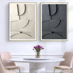 Black And White Abstract Texture 3d Geometry Art Painting On Canvas Prints Modern Minimal Wall Decor Sculptural Poster Pictures