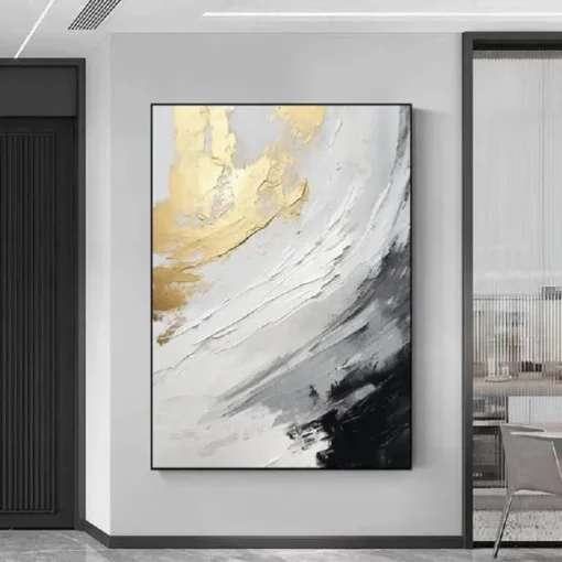Black and White gold Texture oil painting handmade Wall Art Gold Abstract Painting on Canvas hand painted Minimalist abstract Painting Wall Decor Contemporary Abstract Wall Art painting