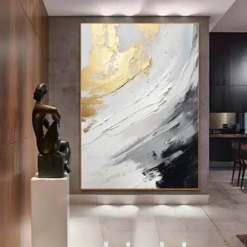 Black and White gold Texture oil painting handmade Wall Art Gold Abstract Painting on Canvas hand painted Minimalist abstract Painting Wall Decor Contemporary Abstract Wall Art painting