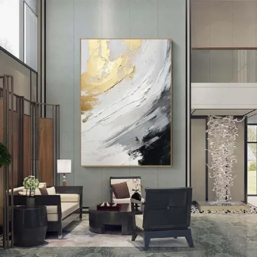 Black and White gold Texture oil painting handmade Wall Art Gold Abstract Painting on Canvas hand painted Minimalist abstract Painting Wall Decor Contemporary Abstract Wall Art painting