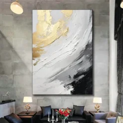 Black and White gold Texture oil painting handmade Wall Art Gold Abstract Painting on Canvas hand painted Minimalist abstract Painting Wall Decor Contemporary Abstract Wall Art painting