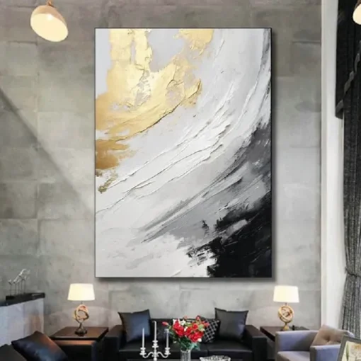 Black and White gold Texture oil painting handmade Wall Art Gold Abstract Painting on Canvas hand painted Minimalist abstract Painting Wall Decor Contemporary Abstract Wall Art painting