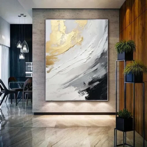 Black and White gold Texture oil painting handmade Wall Art Gold Abstract Painting on Canvas hand painted Minimalist abstract Painting Wall Decor Contemporary Abstract Wall Art painting