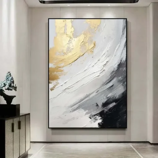 Black and White gold Texture oil painting handmade Wall Art Gold Abstract Painting on Canvas hand painted Minimalist abstract Painting Wall Decor Contemporary Abstract Wall Art painting