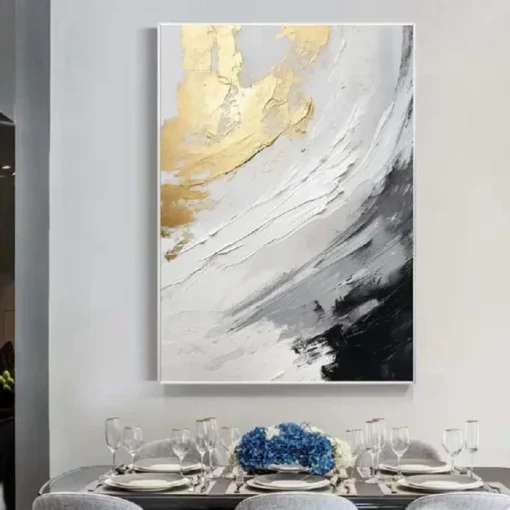 Black and White gold Texture oil painting handmade Wall Art Gold Abstract Painting on Canvas hand painted Minimalist abstract Painting Wall Decor Contemporary Abstract Wall Art painting