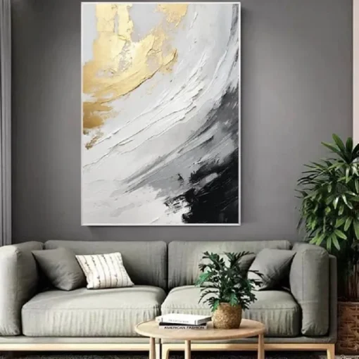 Black and White gold Texture oil painting handmade Wall Art Gold Abstract Painting on Canvas hand painted Minimalist abstract Painting Wall Decor Contemporary Abstract Wall Art painting
