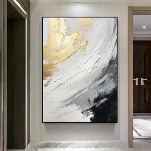 Black and White gold Texture oil painting handmade Wall Art Gold Abstract Painting on Canvas hand painted Minimalist abstract Painting Wall Decor Contemporary Abstract Wall Art painting