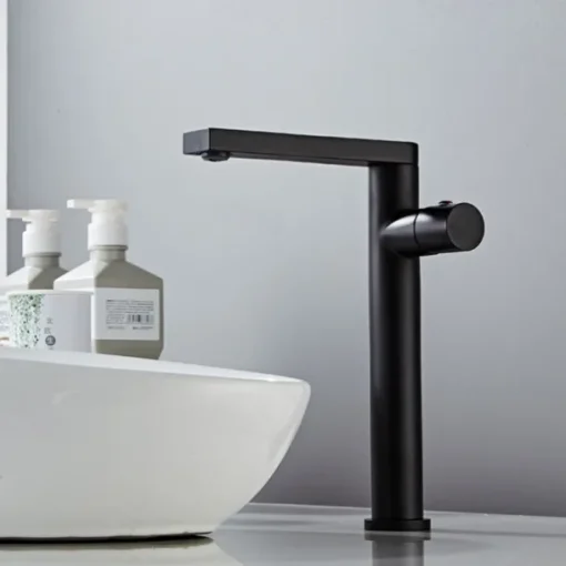 Black Basin Sink Mixer Faucet Brass, Tall Bathroom Taps Single Handle One Hole with Hot and Cold Hose Vessel Water Tap Deck Mounted