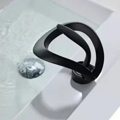 Black Bathroom Sink Mixer Faucet Waterfall Spout, Brass Basin Taps Single Handle One Hole Vessel Bathroom Tap with Hot and Cold Switch Golden Grey Chrome