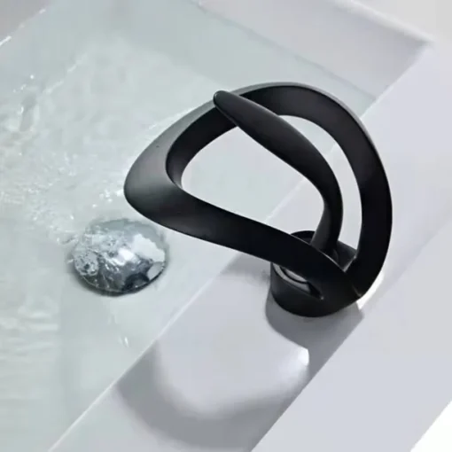 Black Bathroom Sink Mixer Faucet Waterfall Spout, Brass Basin Taps Single Handle One Hole Vessel Bathroom Tap with Hot and Cold Switch Golden Grey Chrome