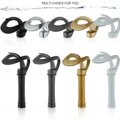 Black Bathroom Sink Mixer Faucet Waterfall Spout, Brass Basin Taps Single Handle One Hole Vessel Bathroom Tap with Hot and Cold Switch Golden Grey Chrome