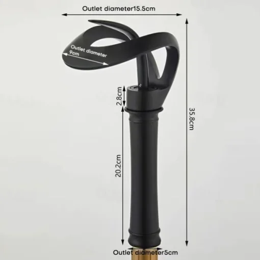 Black Bathroom Sink Mixer Faucet Waterfall Spout, Brass Basin Taps Single Handle One Hole Vessel Bathroom Tap with Hot and Cold Switch Golden Grey Chrome