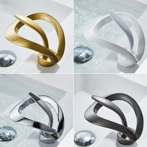 Black Bathroom Sink Mixer Faucet Waterfall Spout, Brass Basin Taps Single Handle One Hole Vessel Bathroom Tap with Hot and Cold Switch Golden Grey Chrome