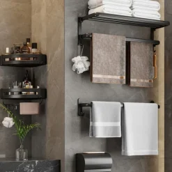 Black Bathroom Towel Rack Black Bathroom Storage Rack Toilet Bathroom Hardware Pendant Set Non Perforated Towel Rack