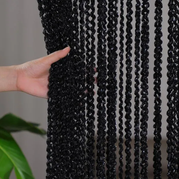 Black Beaded Curtains String Curtain Doorway Curtain Tassels Beaded Curtain, Boho Macrame Sliding Door Curtain Wedding Tapestry Decoration, Room Divider for Pergola Outdoor Patio