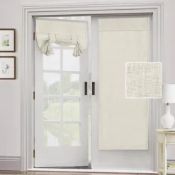 Black French Door Curtain Linen Textured Thermal Insulated Room Darkening Door Curtain Panel, Rod Pocket Noise Reducing Single Door Panel,1 Panel, Gray