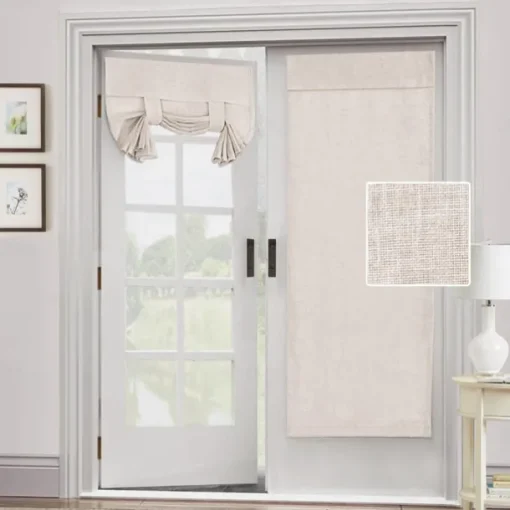 Black French Door Curtain Linen Textured Thermal Insulated Room Darkening Door Curtain Panel, Rod Pocket Noise Reducing Single Door Panel,1 Panel, Gray