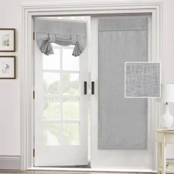 Black French Door Curtain Linen Textured Thermal Insulated Room Darkening Door Curtain Panel, Rod Pocket Noise Reducing Single Door Panel,1 Panel, Gray