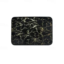 Black Marble Bath Mat Non-slip Bathroom Rugs Sets 3 Piece with Non-Slip Rug, Toilet Lid Cover and Bath Mat, Gold Bathroom Rugs and Mats Sets